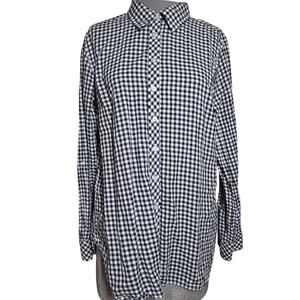 Talbots Cotton Black and White Plaid Button Down Size Large Petite